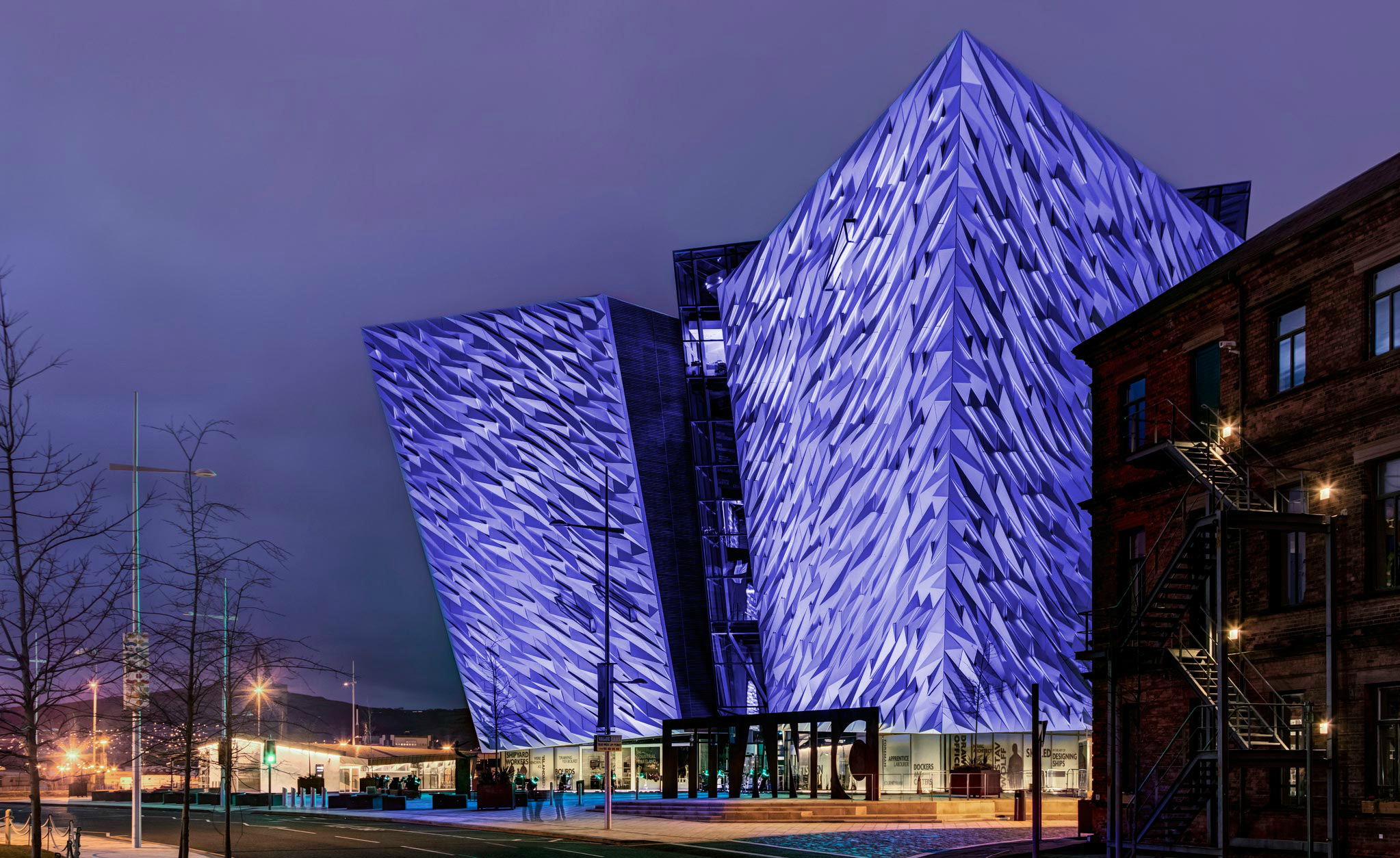 Titanic Belfast lit up blue for Clap for Carers